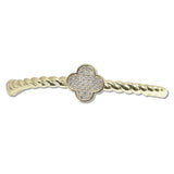 108094, 14K GOLD PLATED CLOVER PAVE CUBIC ZIRCONIA ACCENT DESIGNER INSPIRED BRACELET