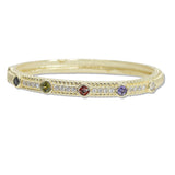108398, 14K GOLD PLATED CUBIC ZIRCONIA ACCENT DESIGNER INSPIRED BANGLE BRACELET