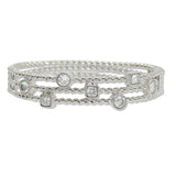 108582, 14K GOLD PLATED GEOMETRIC CUBIC ZIRCONIA ACCENT DESIGNER INSPIRED OPEN BANGLE BRACELET