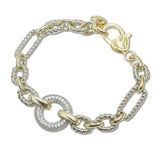 108001, 14K GOLD PLATED ROUND PAVE CUBIC ZIRCONIA ACCENT DESIGNER INSPIRED BRACELET