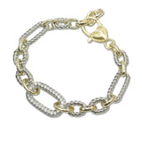 108002, 14K GOLD PLATED OVAL PAVE CUBIC ZIRCONIA ACCENT DESIGNER INSPIRED BRACELET