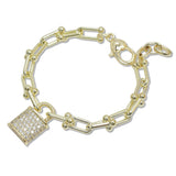 108082, 14K GOLD PLATED PADLOCK CUBIC ZIRCONIA ACCENT DESIGNER INSPIRED BRACELET