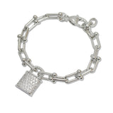 108082, 14K GOLD PLATED PADLOCK CUBIC ZIRCONIA ACCENT DESIGNER INSPIRED BRACELET