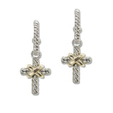 107990, 14K GOLD PLATED CROSS DESIGNER INSPIRED DANGLE EARRING