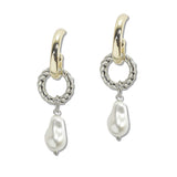 107989, 14K GOLD PLATED FRESHWATER PEARL ACCENT DESIGNER INSPIRED DANGLE EARRING