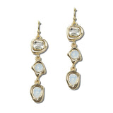 EW40513WHT_WT 11 · Three Tier Rhinestone Dangle Earrings – Gold/White