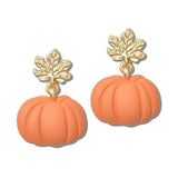 GSE5154-ORG_CRT 11 · Matte Pumpkin Leaf Drop Earrings – Mat Gold/Orange