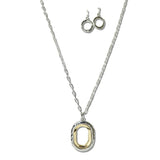 NE8693S_JM 11 · Two Tone Oval Pendant Necklace Set – Silver/Gold