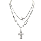 VN1436WS 11 · Layered Cross Carabiner Necklace – Worn Silver