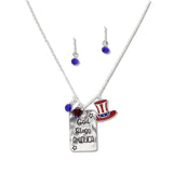 107961, AMERICAN FLAG GOLD BLESS AMERICA DOG TAG CHARM NECKLACE