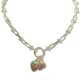 107772, 14K GOLD PLATED CHERRY STRAWBERRY CUBIC ZIRCONIA ACCENT DESIGNER INSPIRED CHARM NECKLACE