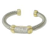 108590, 14K GOLD PLATED PAVE CUBIC ZIRCONIA ACCENT DESIGNER INSPIRED CUFF BRACELET
