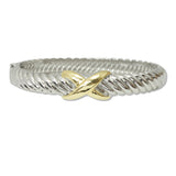 108592, 14K GOLD PLATED X ACCENT DESIGNER INSPIRED OPEN BANGLE BRACELET