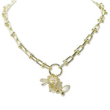 108733, 14K GOLD PLATED GARDEN THEME DRAGONFLY BUTTERFLY BEE CUBIC ZIRCONIA CHARM DESIGNER INSPIRED NECKLACE