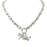 108733, 14K GOLD PLATED GARDEN THEME DRAGONFLY BUTTERFLY BEE CUBIC ZIRCONIA CHARM DESIGNER INSPIRED NECKLACE