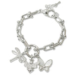 108595, 14K GOLD PLATED DRAGONFLY BUTTERFLY BEE CHARMS DESIGNER INSPIRED BRACELET