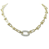 108730, 14K GOLD PLATED OVAL PAVE CUBIC ZIRCONIA ACCENT DESIGNER INSPIRED NECKLACE