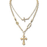 VN1436WG 12 · Layered Cross Carabiner Necklace – Worn Gold