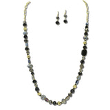 Faceted Stone Glass Bead Long Necklace – Gold/Black · NE8815BK_JM 12