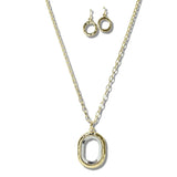 NE8693GD_JM 12 · Two Tone Oval Pendant Necklace Set – Gold/Silver