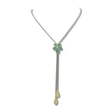 14K Gold Plated Flower Slide Adjustable Lariat Necklace – Two tone/Turquoise · 2233T_MX 12