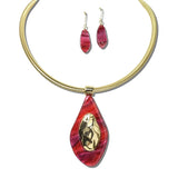 YNE5645RD_AJ 13 · Leopard Oval Pendant Necklace Set – Red