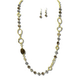 Oval Gemstone Glass Bead Long Necklace – Gold/Brown · NE8814BN_JM 13