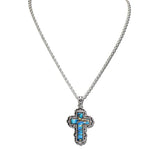 Western Cross Handcrafted Stone Pendant Necklace – Silver Burnished/Turquoise · AN5661-SBTQ_MO 13