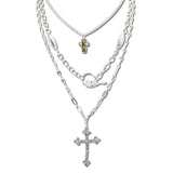 VN1434WS 13 · Triple Layer Cross Pendant Necklace – Worn Silver
