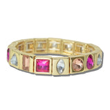 CB2388PMLT 14 · Mixed Cut Rhinestone Stretch Bangle – Gold/Pink Multi