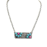 Western Stone Cluster Bar Pendant Necklace – Silver Burnished/Turquoise · JN2128-SBTQS_JOL 14