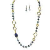 Oval Gemstone Glass Bead Long Necklace – Gold/Blue · NE8814BU_JM 14