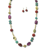 NE8791MT_JM 14 · Mixed Stone Bead Long Necklace Set – Gold/Multi