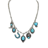 Western Multi Charm Station Necklace – Silver Burnished/Turquoise · AN5678-SBTQ_MO 14