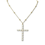 TFN00020GDCRM_BE 15 · Pearl Cross Pendant Necklace – Gold/Cream