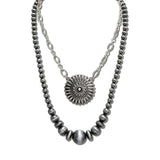 Western Sunburst Concho Layered Bead Necklace – Silver Burnished · AN5578-SB_MO 15