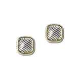 14K Gold Plated Two Tone Cable Ribbed Square Stud Earrings – Two Tone · ER4884-2T_IM 15