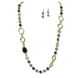 Oval Gemstone Glass Bead Long Necklace – Gold/Black · NE8814BK_JM 15
