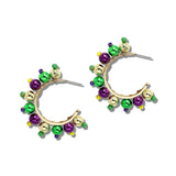Mardi Gras Beaded Cluster Hoop Earrings – Gold/Purple Green · GSE5288-PUYWGR_CRT 15