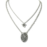 Filigree Oval Pendant Layered Necklace – Silver Burnished · SN0507SB_SW 15