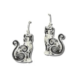 AE9429-SBK_MO 15 · Swirl Cat Charm Dangle Earrings – Silver Burnished/Black