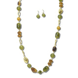 NE8791GN_JM 15 · Mixed Stone Bead Long Necklace Set – Gold/Green