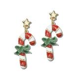 ME5840-GDRED_CRT 15 · Enamel Candy Cane Star Drop Earrings – Gold/Red