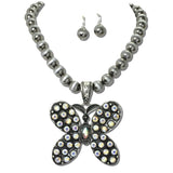 Butterfly Rhinestone Pendant Necklace Set – Silver Burnished/AB · SS2406SBAB_SW 16