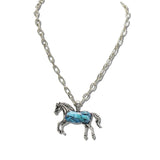 Western Horse Pendant Stone Necklace – Silver Burnished/Turquoise · JN2157-SBTQS_JOL 16