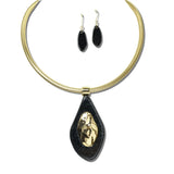 YNE5645BK_AJ 16 · Leopard Oval Pendant Necklace Set – Black