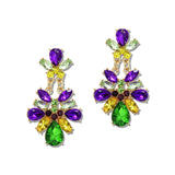 Mardi Gras Rhinestone Cluster Statement Drop Earrings – Gold/Purple Green · GSE5208-PUYWGR_CRT 17