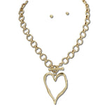 NK10172VG_TP 18 · Open Heart Pendant Necklace Set – Worn Gold