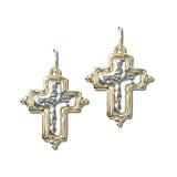 EW20346GD_WT 18 · Two Tone Hammered Cross Drop Earrings – Gold