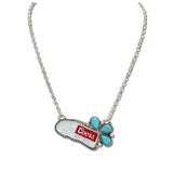 Western Enamel Stone Cluster Bar Necklace – Silver Burnished/Turquoise · JN2133-SBTQS_JOL 19